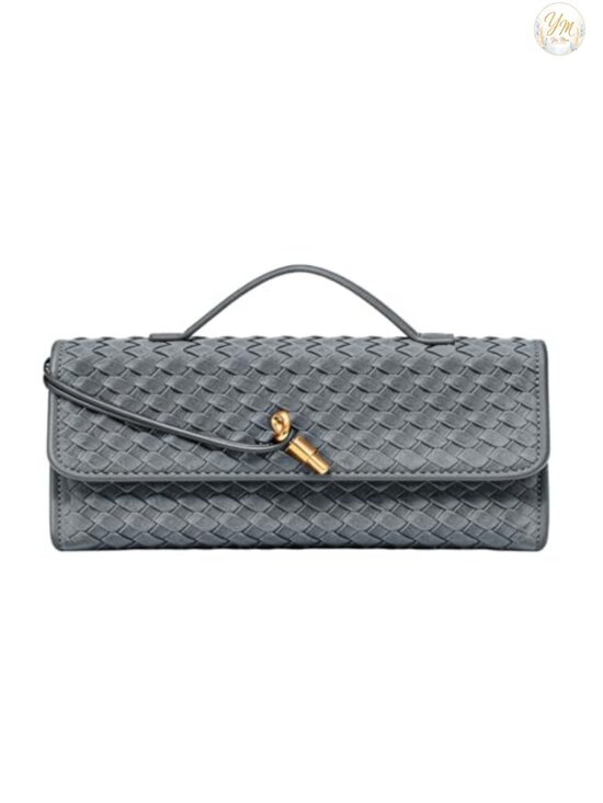 Handbags - Suede Woven Evening Bag Clutch with Gold Buckle Adjustable Strap